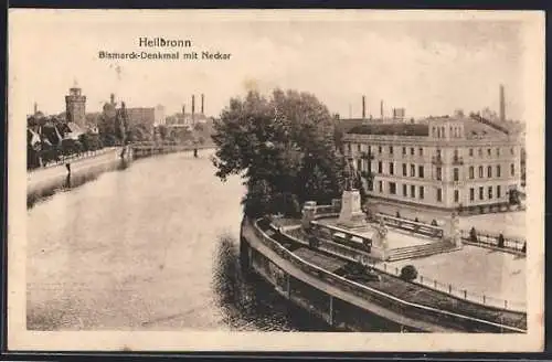 AK Heilbronn, Neckar-Hotel und Bismarck-Denkmal