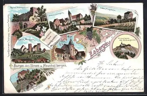 Lithographie Brackenheim, Ruine Blankenhorn, Schloss Stocksberg, Burg Bönningheim