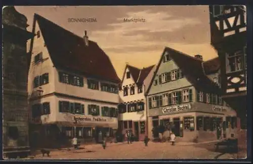 AK Bönnigheim, Marktplatz mit Restaurant Paul Bürken und Geschäft von Christian Bechtel