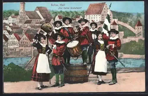AK Schwäbisch Hall, Einwohner in Tracht beim Haller Siedertanz