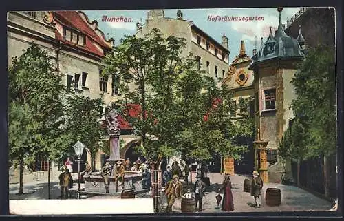 AK Münchner Hofbräuhaus, Gäste im Garten