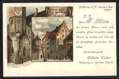 Lithographie Heilbronn, Ortspartie Alt-Heilbronn