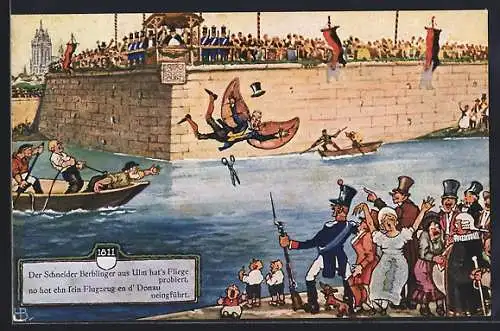 AK Ulm / Donau, Der Schneider Berblinger war der erste Flieger der Welt