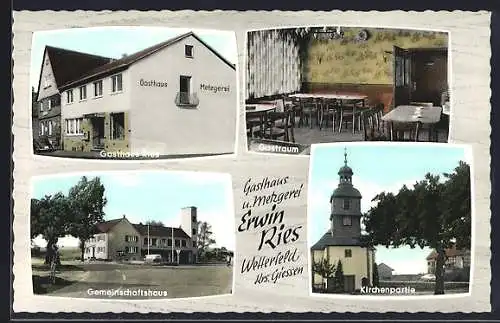 AK Wetterfeld / Hessen, Gasthaus-Metzgerei Erwin Ries, Innenansicht Gastraum, Gemeinschaftshaus