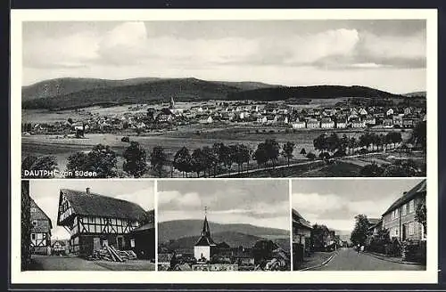 AK Dautphetal, Gesamtansicht, Kirche und Strassenpartie
