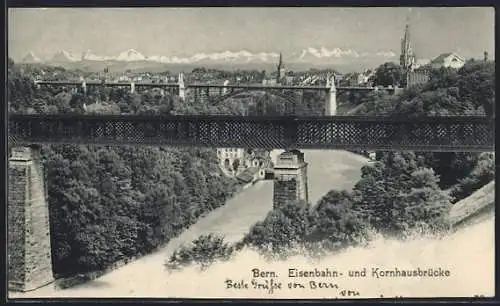 AK Bern, Eisenbahn- und Kornhausbrücke
