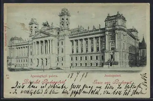 Mondschein-AK Budapest, Blick auf den Justizpalast
