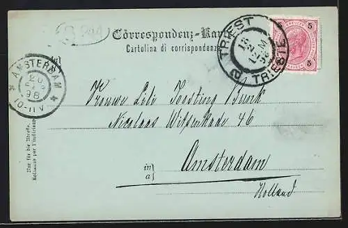 Mondschein-AK Triest, Schloss Miramar mit Uferpartie