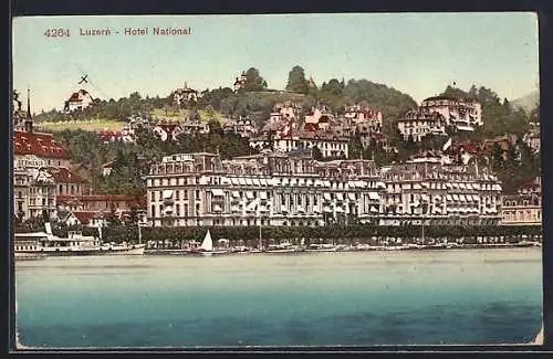AK Luzern, Hotel National mit Dampfer und Hotel Germania