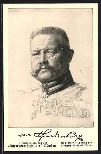 Künstler-AK Generalfeldmarschall Paul von Hindenburg in Uniform