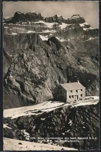 AK Neue Claridenhütte, Partie mit Glärnischkette