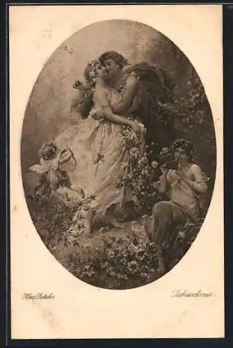 Künstler-AK Hans Zatzka: Liebesschwur, Liebespaar mit Amor