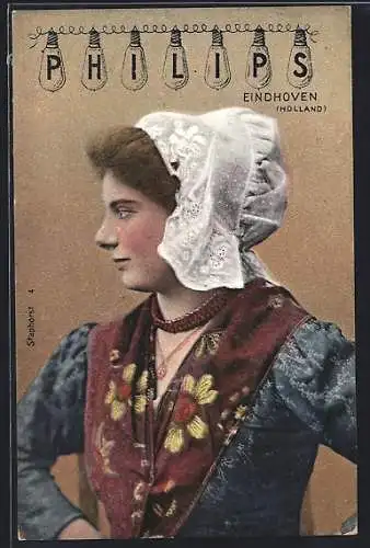 AK Eindhoven, Reklame Philips, Holländerin mit Haube