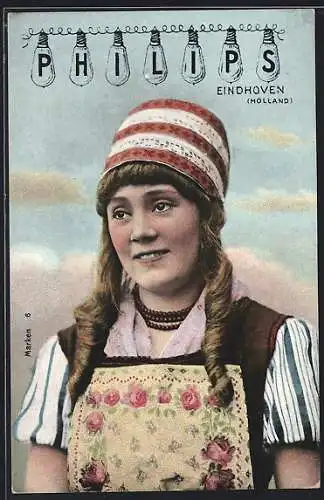 AK Philips, Eindhoven, Ragazza Olandese 6, Glühbirnenreklame