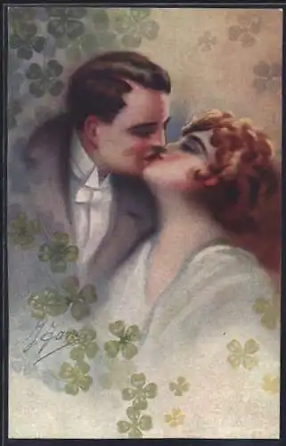 Künstler-AK Liebespaar beim Kuss, Art Deco