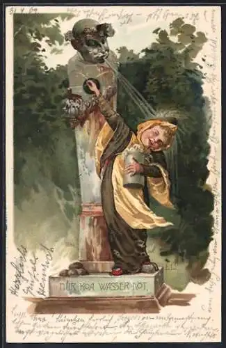 AK Münchner Kindl, kleiner Mönch am Brunnen