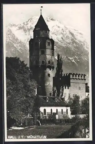 AK Hall i. T., Münzturm gegen die Berge