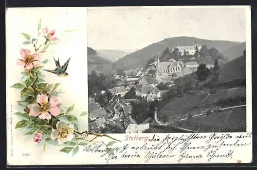 AK Stolberg / Harz, Teilansicht der Ortschaft mit floraler Verzierung