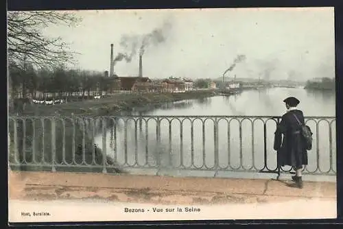 AK Bezons, Vue sur la Seine et les usines fumantes