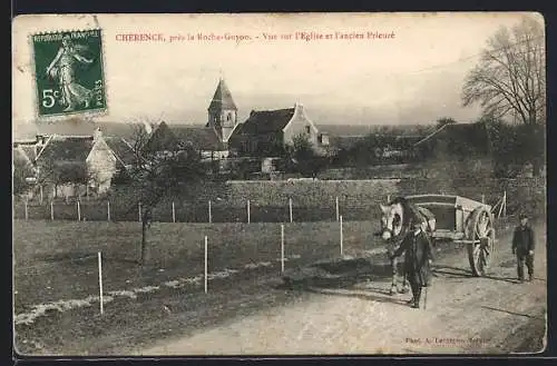 AK Chérence, Vue sur l`Église et l`ancien Prieuré