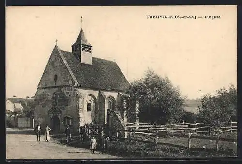 AK Theuville, L`Église et ses environs champêtres