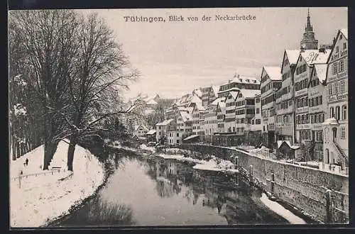 AK Tübingen, Blick von der Neckarbrücke mit Flusspartie