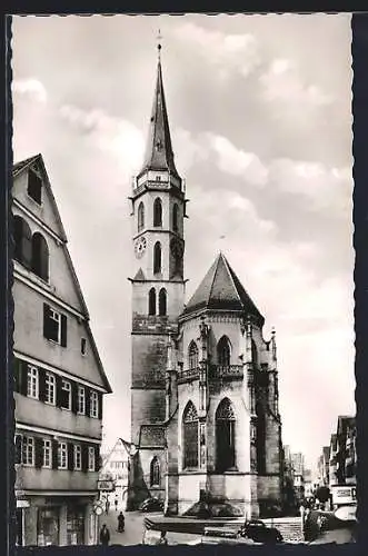 AK Schorndorf / Remstal, Stadtkirche mit Strassenpartie
