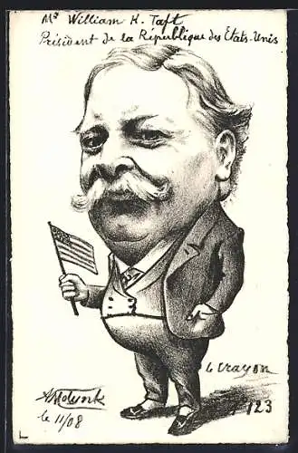 Künstler-AK sign. Molynk: Präsident der USA William H. Taft