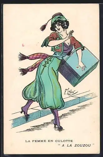 Künstler-AK sign. F. Lafon: Elegante Dame in Hosen