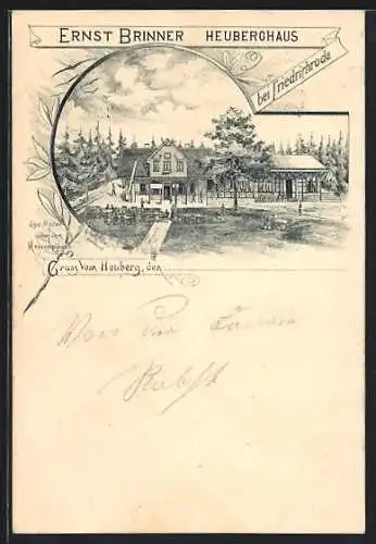 Vorläufer-Lithographie Friedrichroda, 1892, Gasthaus Heuberghaus v. Ernst Brinner