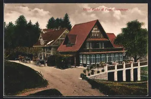 AK Immensee, Hotel Eiche & Post mit Strassenpartie