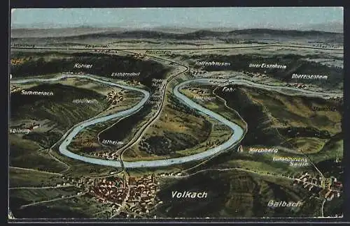 AK Volkach, Ortsansicht mit Umgebung aus der Vogelschau
