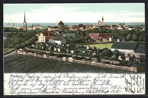 AK Freiberg / Sachsen, Teilansicht vom Ort mit Kleingarten-Kolonie