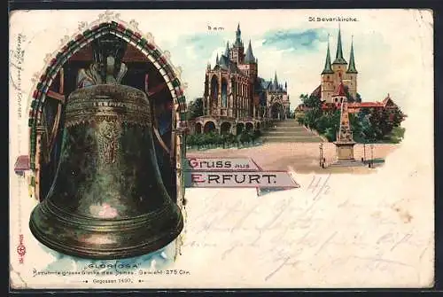Lithographie Erfurt, Dom, Glocke Gloriosa, St. Severikirche
