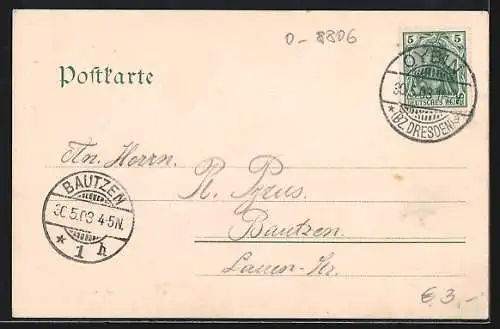 AK Oybin, Blick auf den Hochwald und den Ort