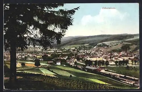 AK Olbernhau, Teilansicht mit Baum