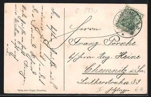 AK Olbernhau, Teilansicht mit Baum