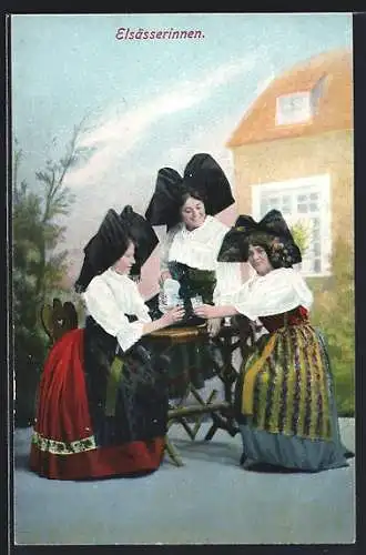 AK Elsässerinnen in typischer Tracht