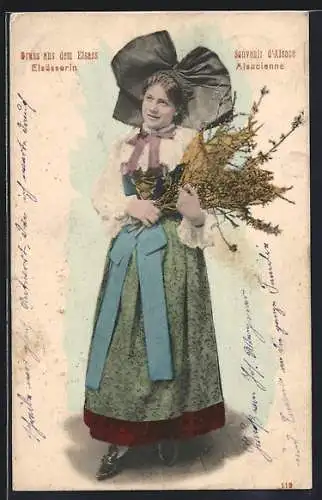 AK Elsässerin in Tracht mit Blumen