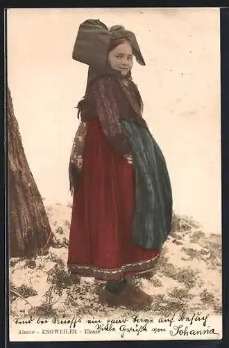 AK Engweiler, Junge Elsässerin in Tracht