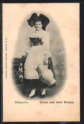 AK Junge Elsässerin in Tracht mit Kanne