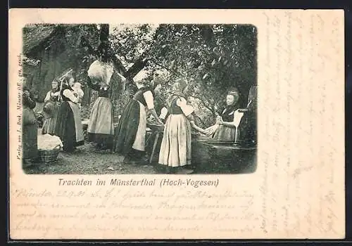 AK Münsterthal /Hoch-Vogesen, Elsässerinnen in Trachten beim Wäsche waschen