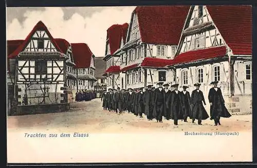 AK Hunspach, Hochzeitszug in Elsässer Trachten
