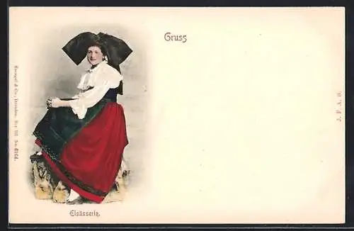 AK Portrait einer sitzenden Elsässerin in Tracht
