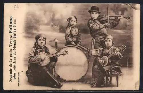 AK Kinder Jazz-Band Fallone mit Instrumenten
