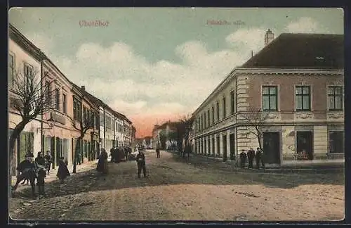 AK Chotebor, Palackého ulica, Strassenpartie mit Einwohnern