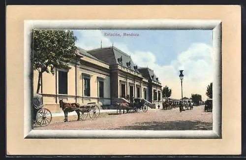 AK Mendoza, Kutschen am Bahnhof, Estación