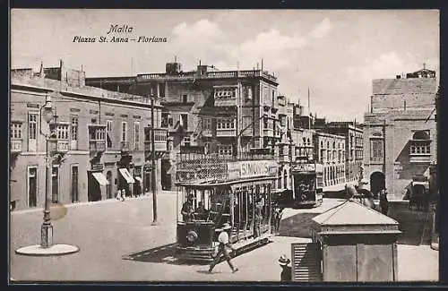 AK Malta, Piazza St. Anna-Floriana, Strassenbahn