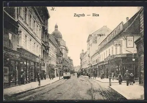 AK Zagreb, Strassenbahn in der Ilca mit Geschäften
