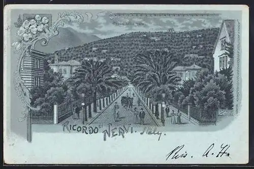 Mondschein-Lithographie Nervi, Viale delle palme